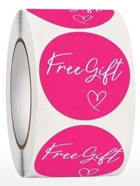 Bright Pink "Free Gift" Round Sticker 500ct Roll